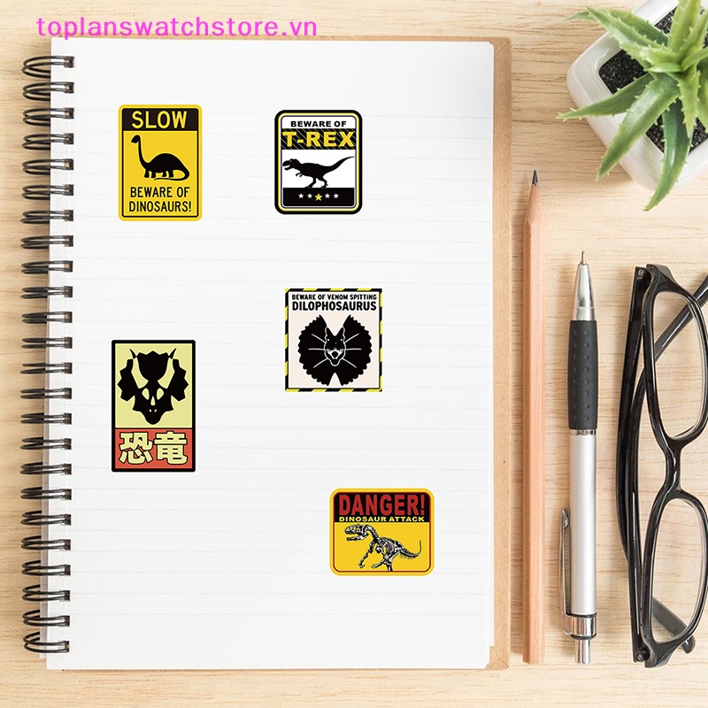 Set 60 Miếng Dán Trang Trí Xe Hơi / laptop / Vali Hình Khủng Long Phong Cách jurassic park Độc Đáo