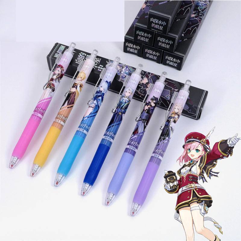 Mới 1 Hộp Bút Mực Đen Ngòi 0.5mm In Hình Hoạt Họa game genshin furina aether albedo charlotte