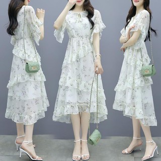 Đầm chiffon Tay Ngắn Dáng Ôm In Họa Tiết Hoa Thời Trang Mùa Hè Xinh Xắn Cho Nữ