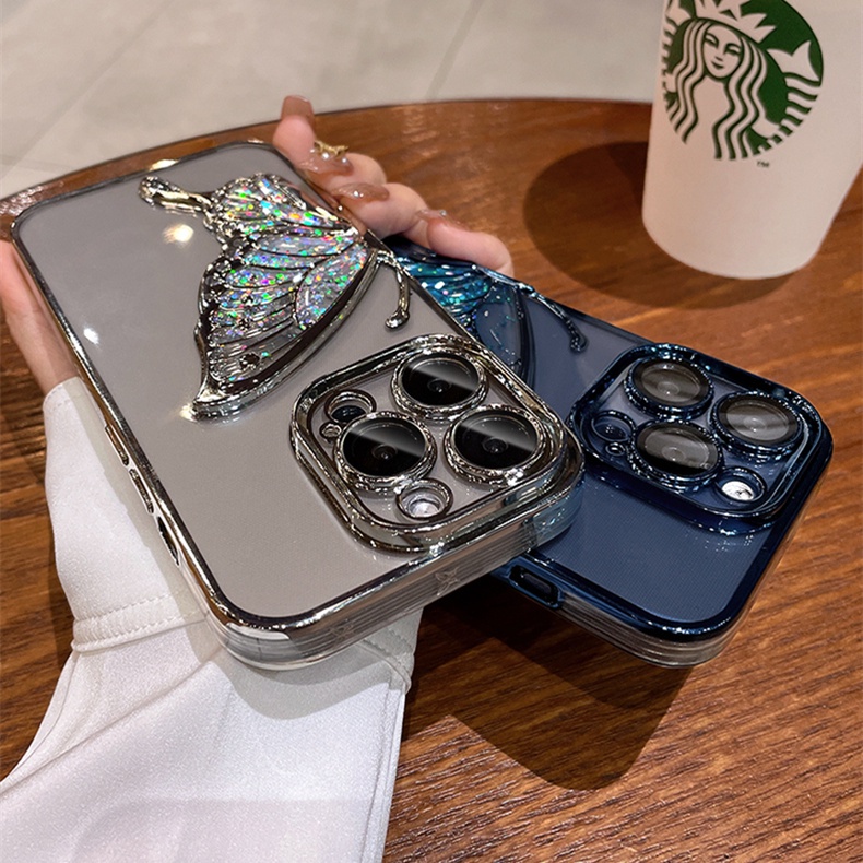 Ôp Điện Thoại tpu Dẻo Họa Tiết Bươm Bướm Có Nước Kim Tuyến Lấp Lánh Cho iphone15 14 13 12 11 pro max iphone 15 Ốp