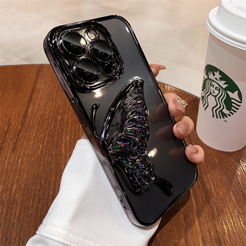 Ôp Điện Thoại tpu Dẻo Họa Tiết Bươm Bướm Có Nước Kim Tuyến Lấp Lánh Cho iphone15 14 13 12 11 pro max iphone 15 Ốp