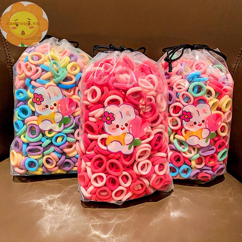 Set 100 Dây Buộc Tóc Cao Su nylon Co Giãn Nhiều Màu Sắc Cho Bé vn