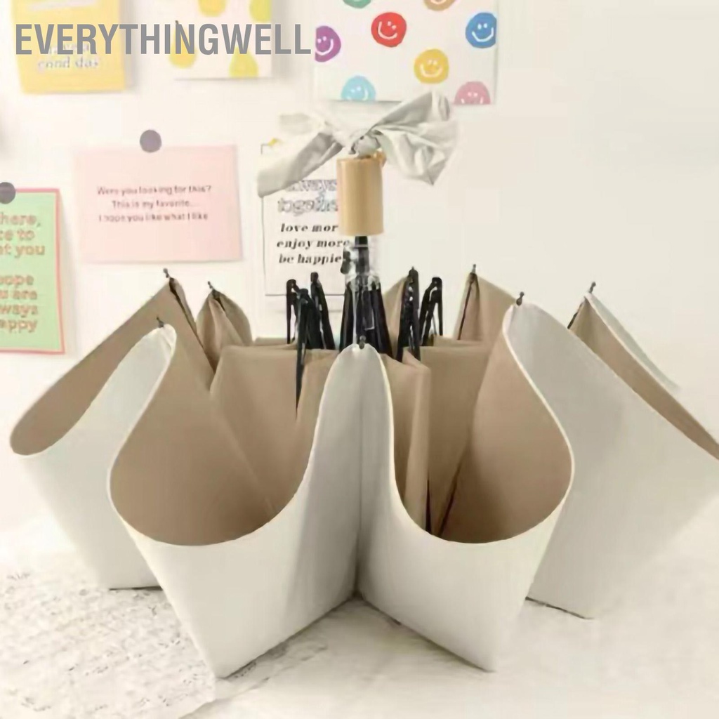 EverythingWell Ô che nắng gấp UV Ngăn chặn ô dù chống cao su màu đen tinh khiết cho mưa hoặc tỏa sáng snowa