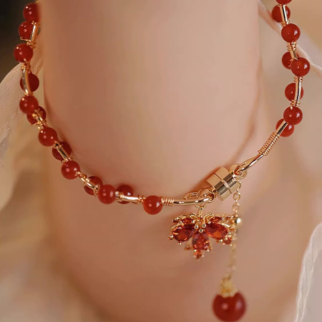 Genshin Impact Kaedehara Kazuha Vòng Tay Chuỗi Hạt Đỏ Khóa Nam Châm Thiết Kế niche Cho Nữ