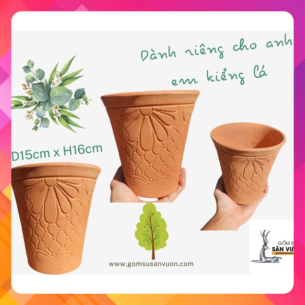 Chậu trồng cây gốm đất nung (terracotta) hình VÓT MIỆNG LOE D15xH16cm - gốm sứ sân vườn Bình Dương chất lượng cao