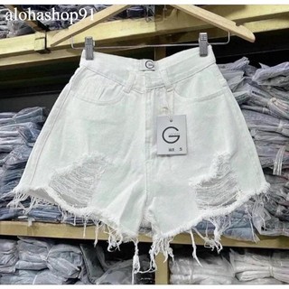 Quần short jean kaki nữ rách đẹp lưng cao, Quần đùi chất kaki jean, Quần đùi kaki nữ tua rua alohashop91