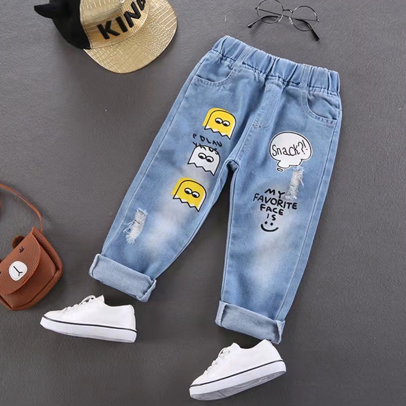 Quần Jean Dài Dáng Rộng 90-140cm Phong Cách Hàn Quốc Thời Trang Xuân Thu Cho Bé Trai