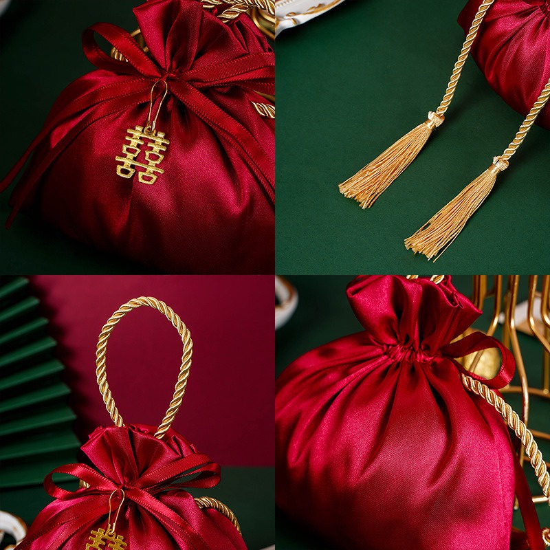 Túi Lụa Dây Rút Đựng Kẹo May Mắn Phong Cách Trung Hoa Cho Năm Mới / Đám Cưới