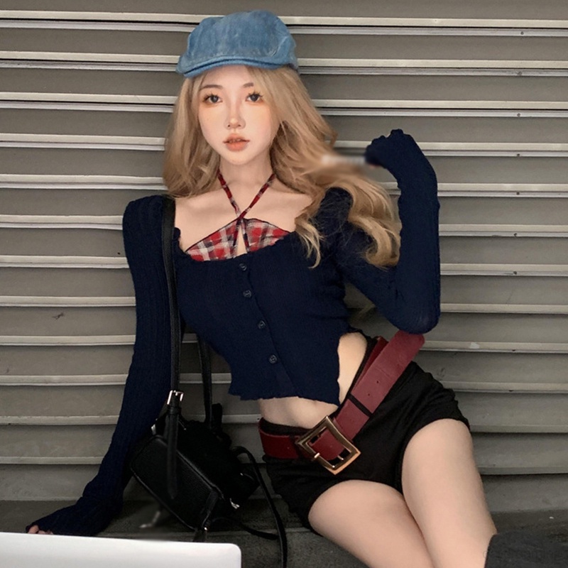 Áo Thun Lửng Tay Dài Giả Hai Lớp Họa Tiết Da Báo Phong Cách Hàn Quốc Quyến Rũ Dành Cho Nữ