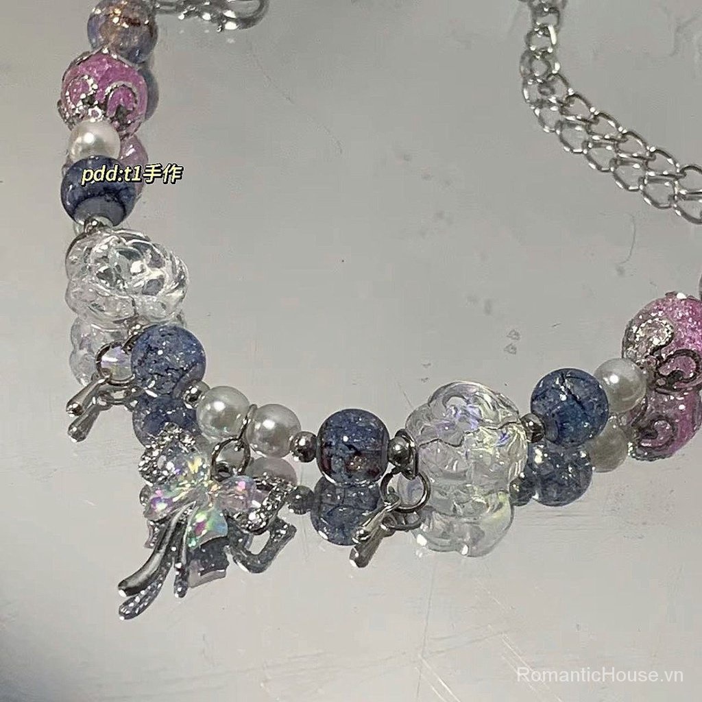 Tangyi Chính Hãng  Vòng Tay handmade Màu Xanh Dương ins