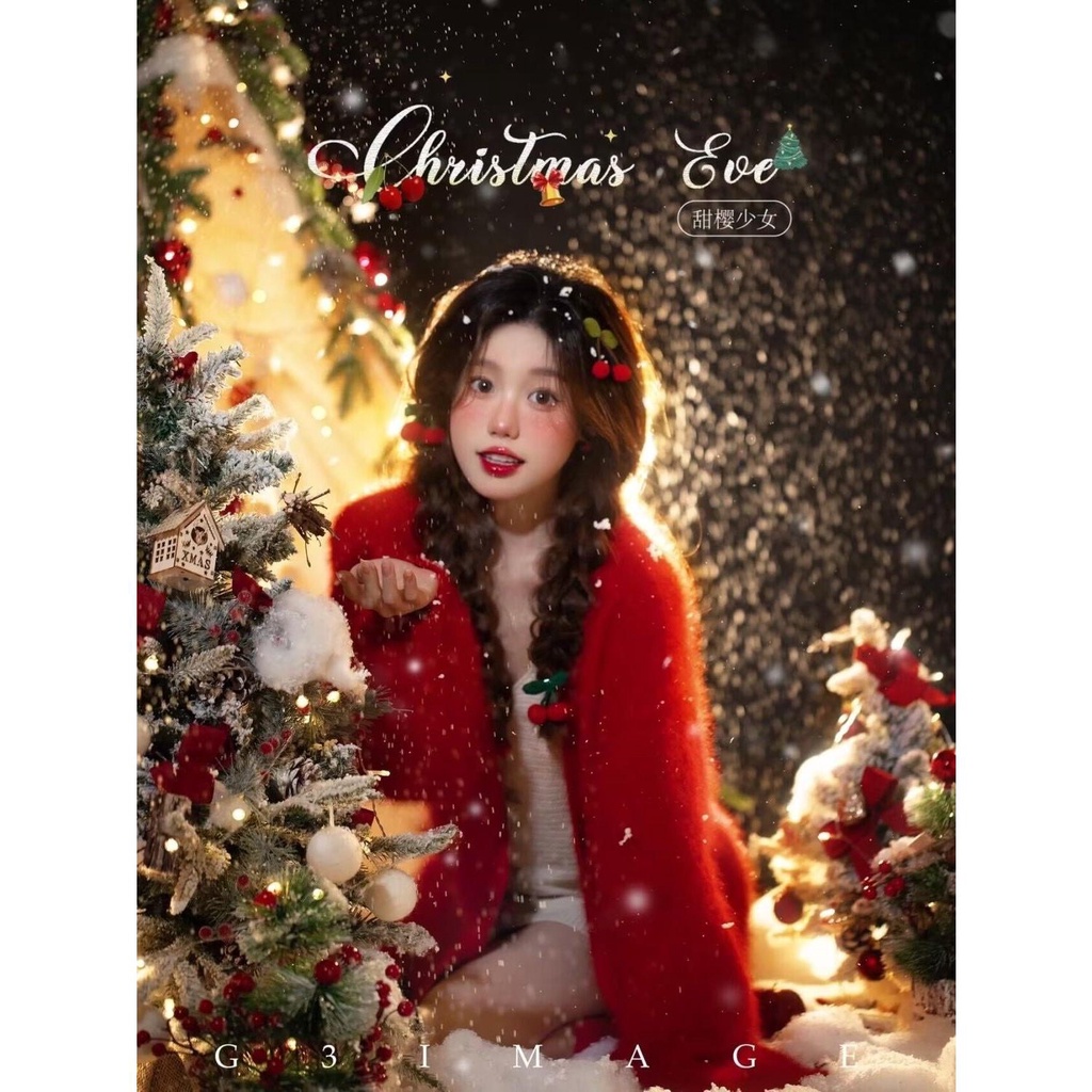 Áo Khoác cardigan Dệt Kim Màu Đỏ Phong Cách Giáng Sinh Thu Đông Mới Làm Phụ Kiện Chụp Ảnh Cho Bé Gái