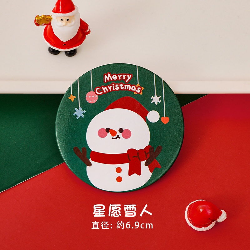 Gương Trang Điểm mini Hình Tròn Họa Tiết Hoạt Hình Phong Cách Giáng Sinh Dễ Thương