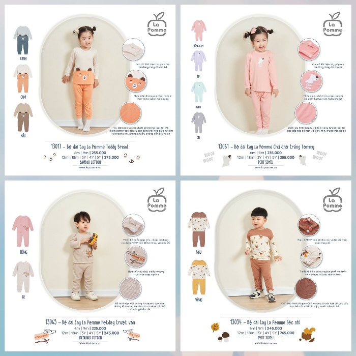 La pomme Bộ quần áo thu đông cho bé trai bé gái 13017,13034,13061,13065