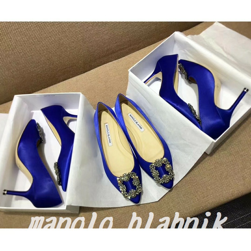 Manolo Blahnik women's high heels 8cm/6cm/flat bottom fashion leisure pointed sexy supermoving fabrics top version Women