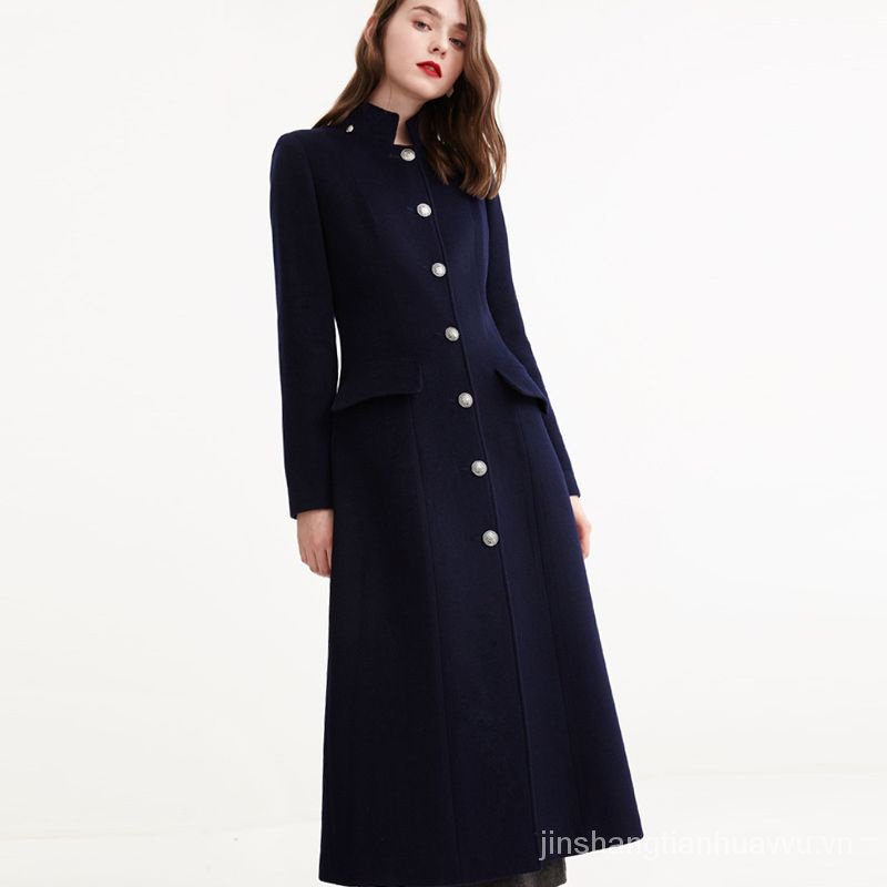 Áo Choàng Len Hai Mảnh Dáng Dài Màu Xanh navy Phong Cách Âu Mỹ Thời Trang Mùa Đông Mới Cho Nữ