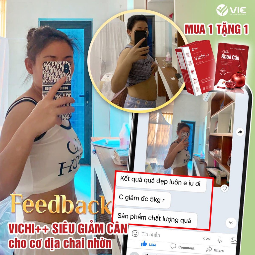 Giảm cân Vichi ++ viên uống thảo mộc tư nhiên an toàn chính hãng dành cho cơ địa khó giảm