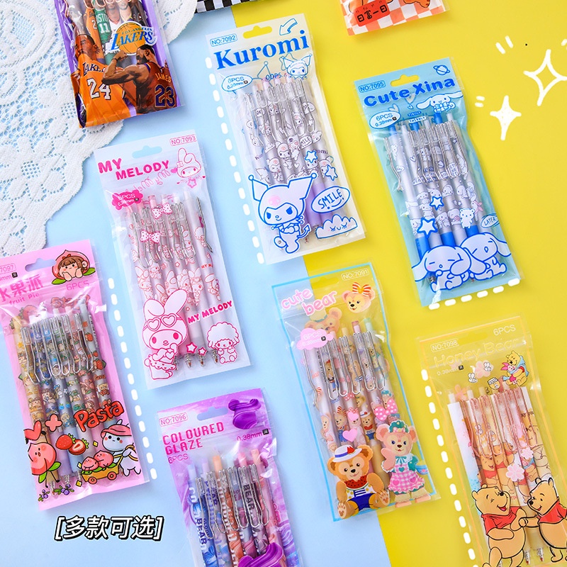 ⚡VẬN CHUYỂN NHANH⚡⚡ 6 Chiếc Bút Trung Tính Kawaii Sanrio Cinnamoroll Dễ Thương My Melody Kuromi In ấn Học Sinh Đồ Dùng Học Tập Văn Phòng   Bút Báo Quà Tặng đồ