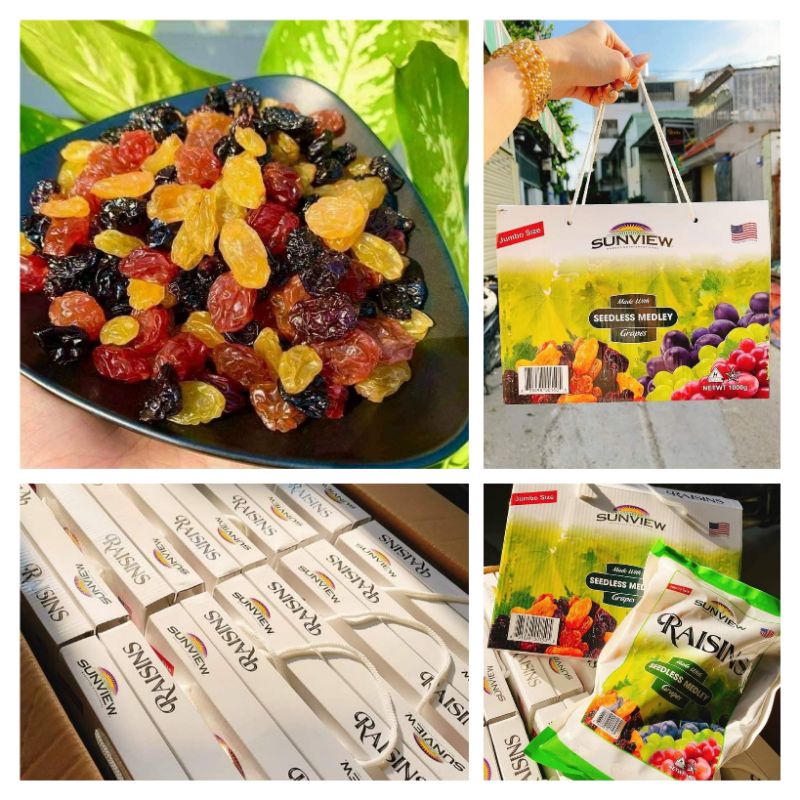 Hộp 500gr nho khô túi giấy Sunview Raisins