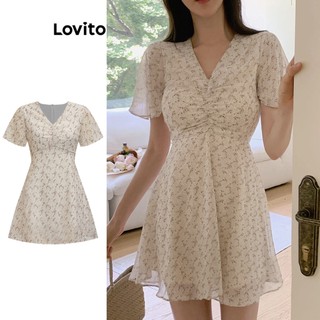 Đầm Lovito xếp nếp hoa nhí thường ngày cho nữ L71ED153 (Màu mơ)
