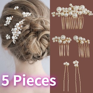 5 cái / bộ cô dâu ngọc trai kẹp tóc đầm dạ hội ngọc trai kẹp tóc cưới cô dâu đồ trang trí tóc cô dâu phụ kiện tóc