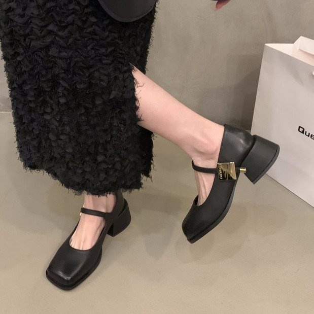 Giày Da pu Gót Thấp Mũi Vuông Phong Cách Anh Quốc Cổ Điển Thời Trang Cho Nữ