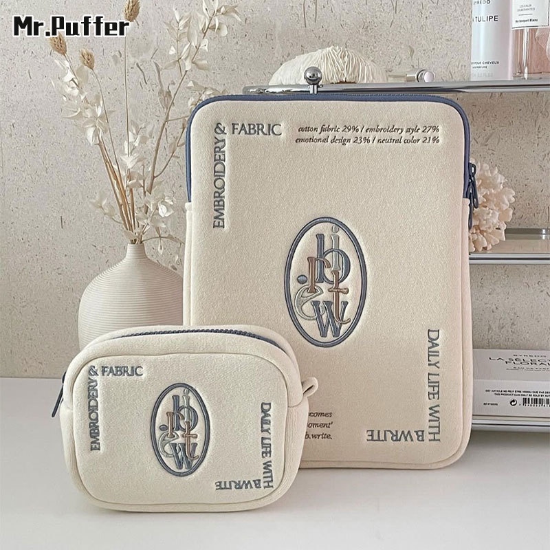 Mr.puffer Mới b.w * * te ins Túi Đựng Máy Tính Bảng ipad In Chữ Đơn Giản Phong Cách Hàn Quốc