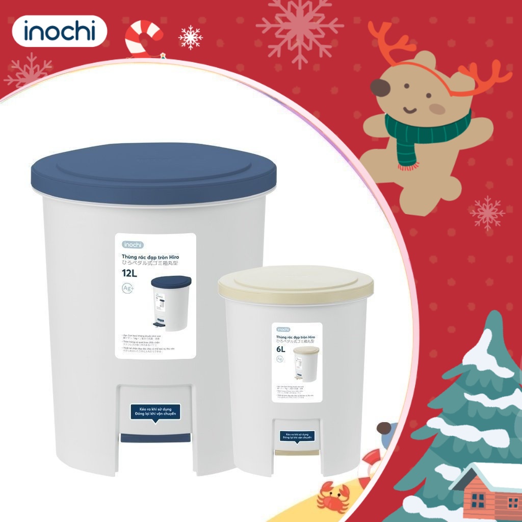 Thùng rác đạp tròn Inochi - Hiro 6L/12L (Nhiều màu, kèm ruột)