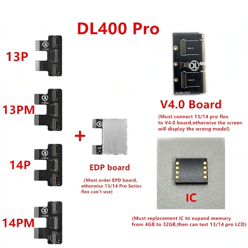 Máy kiểm tra LCD DL400 Pro Mới 13Pro / 13ProMax / 14Pro / 14ProMax Kiểm tra Cáp mềm & Bộ nhớ Mở rộng