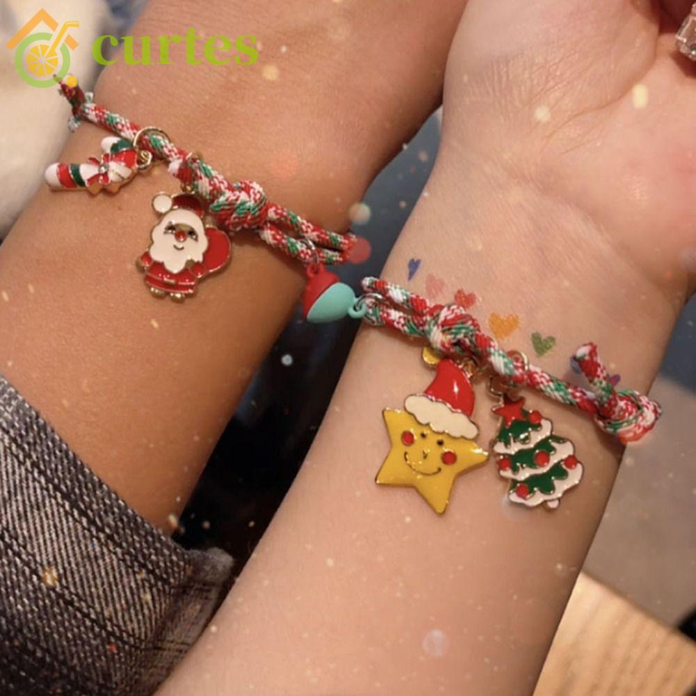 Urtes Bộ 2 Vòng Tay Giáng Sinh Kiểu Kéo Hình Ông Già Noel / Nai Sừng Tấm Thời Trang Cho Cặp Đôi