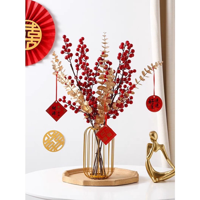 Bình hoa decort hoa đào đông, bình hoa sắt decor lõi mica đẹp trang trí Tết phòng khách sang trọng