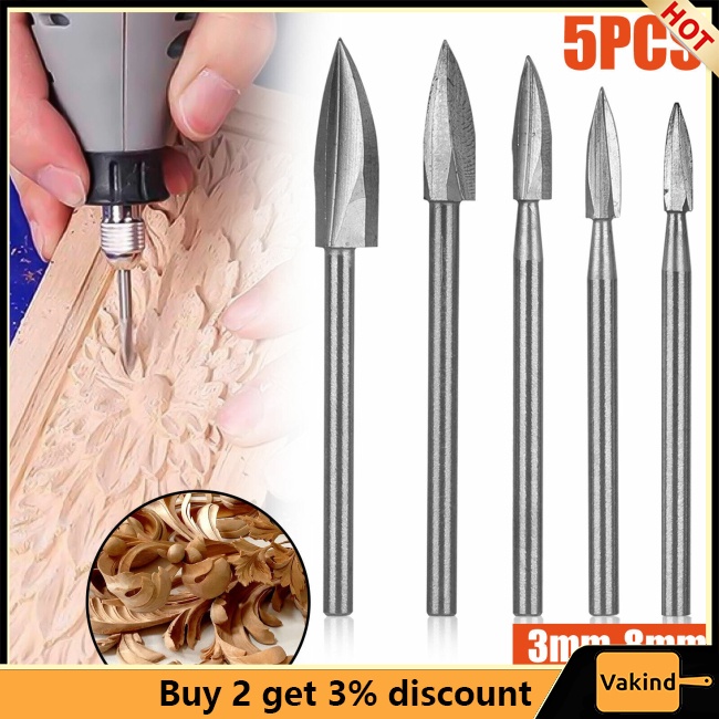 Set 5 Mũi Khoan Chạm Khắc Gỗ DIY Chuyên Dụng