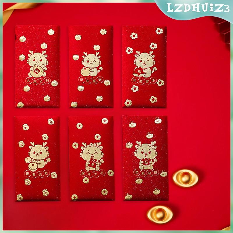 Set 6 Bao Lì Xì Đỏ Phong Cách Trung Hoa Mừng Năm Mới 2024