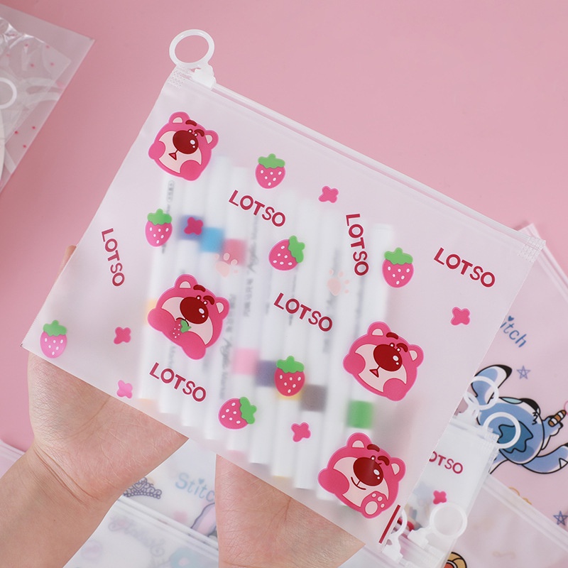 Túi Zip Cute, Túi Đựng Bút Dễ Thương Nhựa PE Dẻo Chống Nước Kích Thước A5