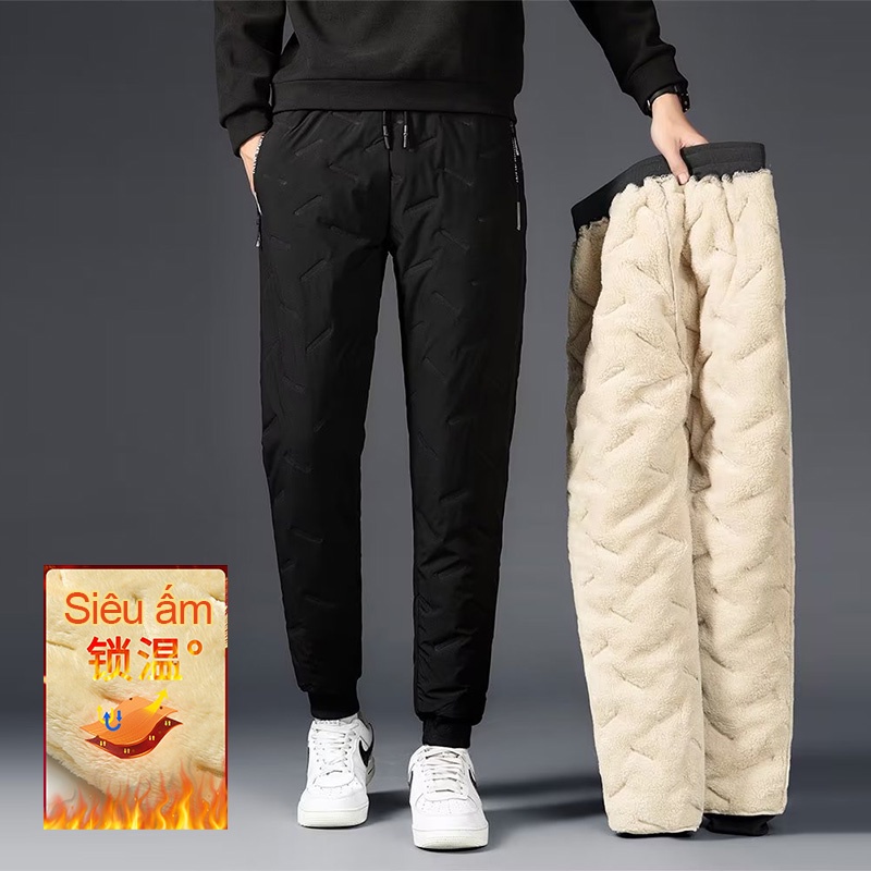  M-5XL Quần Giữ Nhiệt Nam lót lông Quần ống rộng Lót Lông Dày Dặn Chống Gió Màu Xám   Đen Size l-5xl Thời Trang Mùa Đông Cho Nam 