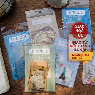 Bộ 40 miếng sticker nhãn dán giấy washi phong cách cổ điển trang trí số tay ST188