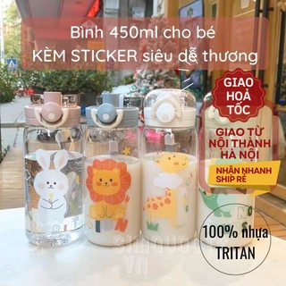Bình nước nhựa Tritan in hình con thú dễ thương 450ml