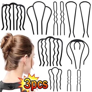 Lược kim loại chải tóc bện hình chữ u màu đen tạo kiểu tóc thời trang cho nữ