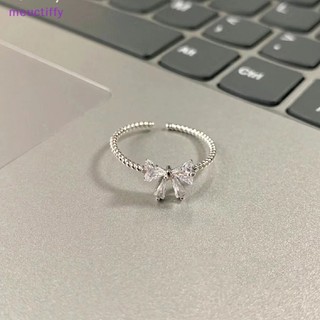 Nhẫn hở hình nơ đính đá zircon lấp lánh dễ điều chỉnh phong cách hàn quốc thời trang cho nữ