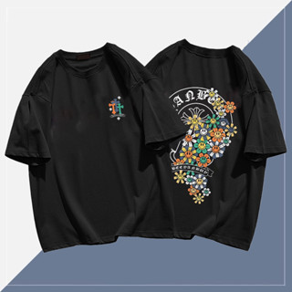 Beeyanbuy Áo phông nam Đen form rộng mùa hè áo chrome heart unisex local brand cotton 100%-P001655