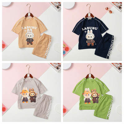 Bộ cotton bé trai mặc nhà LITIBABY ngắn tay hình Labulu size 4 đến 12 tuổi
