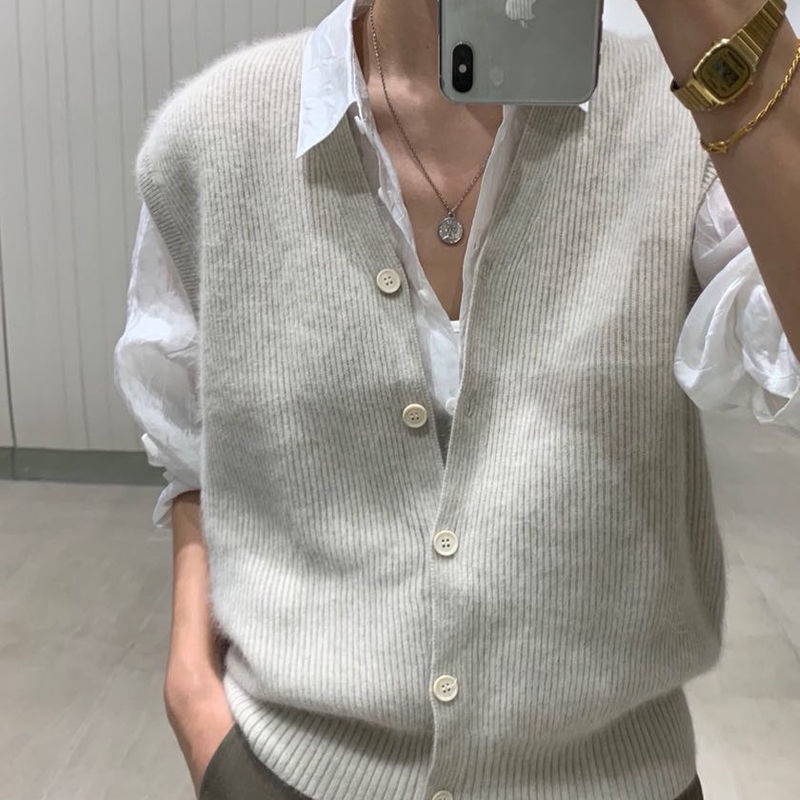 Áo Khoác cardigan Dệt Kim Không Tay Cổ Chữ v Thời Trang Cho Nữ