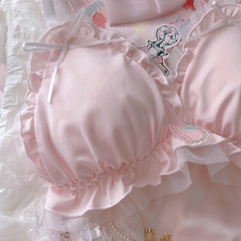 Áo Ngực Không Gọng Phối Ren Thoáng Khí Đính Nơ Dễ Thương Phong Cách lolita