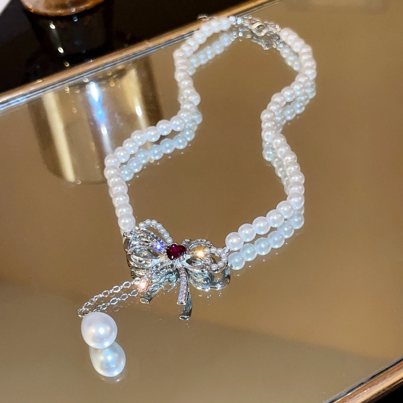 Dây Chuyền Mặt Nơ Đính Ngọc Trai Sang Trọng Cho Nữ