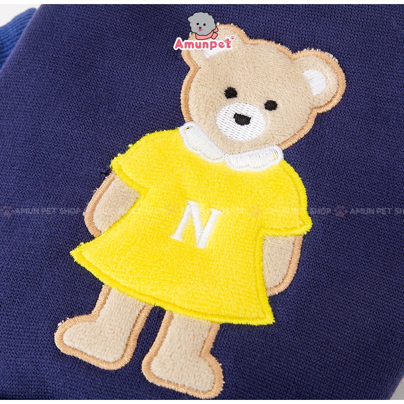 Áo Nỉ Cho Chó Mèo Chất Dày Thêu Gấu Quần Áo Mùa Đông Ấm Áp Thời Trang Cho Thú Cưng Amun Pet
