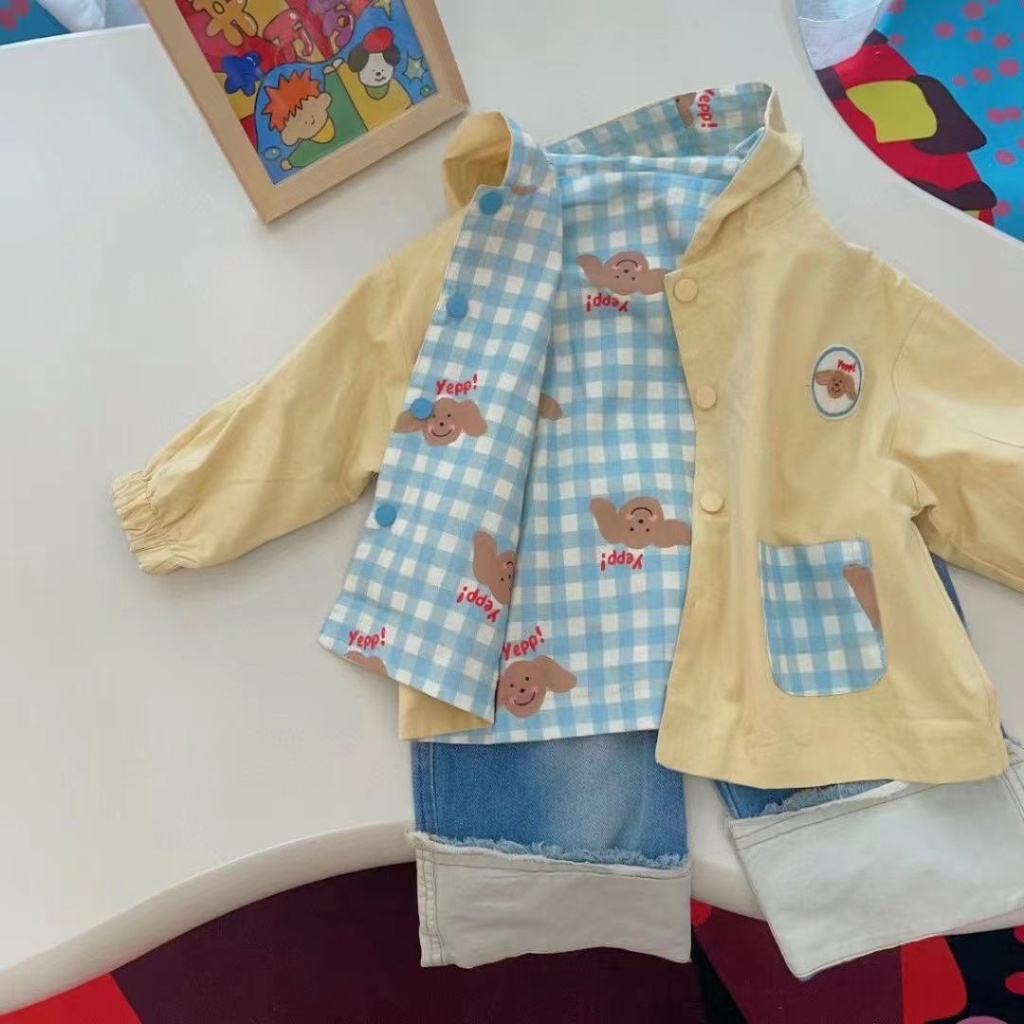 Áo Khoác Gió Hai Mặt Có Mũ Trùm In Hình Dễ Thương Thời Trang Mùa Thu 2023 Cho Bé Gái