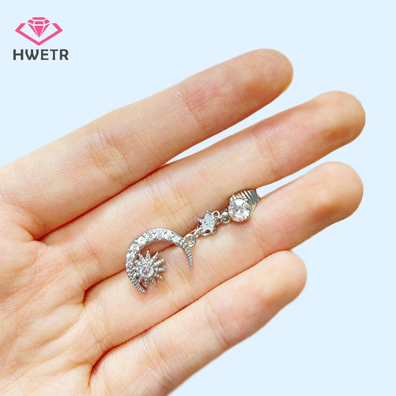 Khuyên Rốn Hình Ngôi Sao Mặt Trăng Đính Đá zircon Giả Kẹp Rốn Không Cần Xỏ Khuyên Mới
