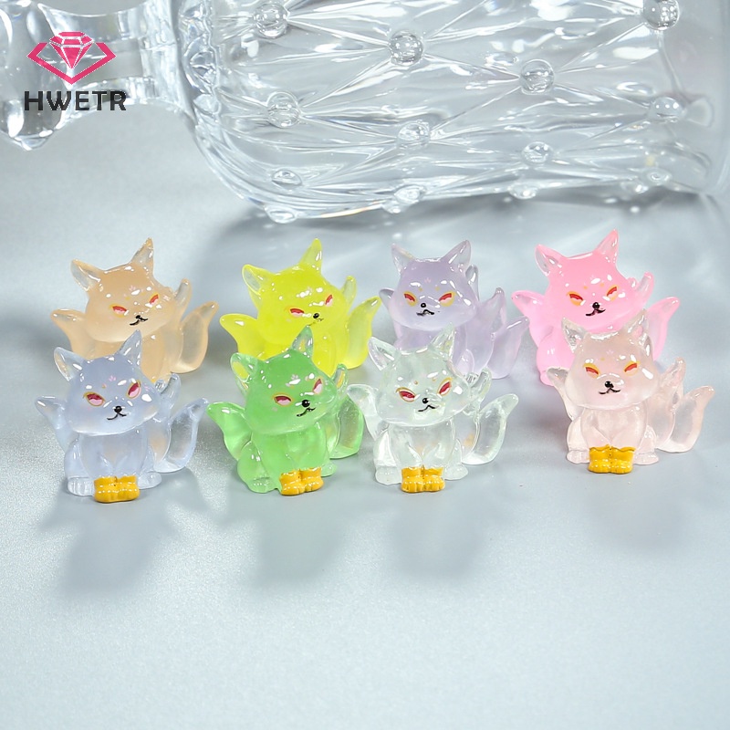 Hwetr Tượng Cáo Chín Đuôi Dạ Quang mini Bằng Nhựa resin Phát Sáng Trong Bóng Tối Trang Trí Nhà Búp Bê diy Mới
