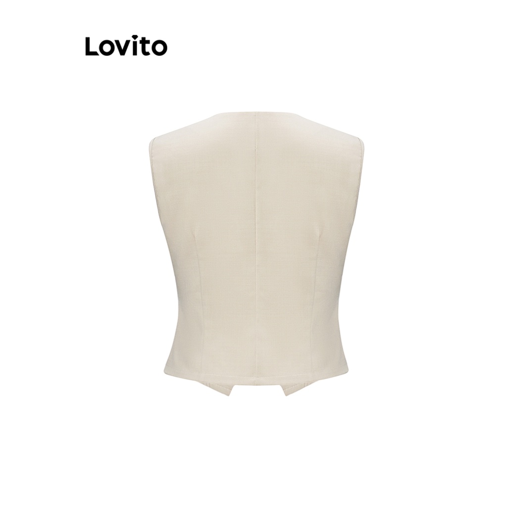 Bộ quần dài Lovito phối nút túi trước màu trơn thường ngày cho nữ L62ED118