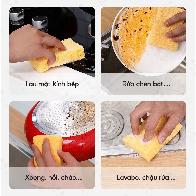 Miếng rửa chén bọt biển kháng khuẩn màu Vàng 120 ngày không nhàu,nát 11x7x3cm