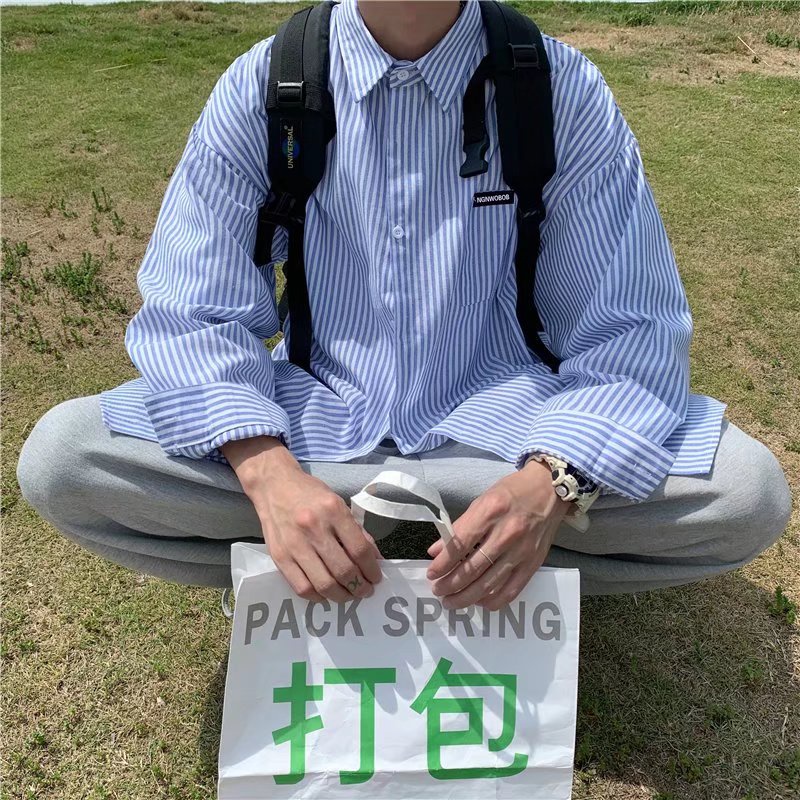 Vunc Áo Sơ Mi Dài Tay Họa Tiết Kẻ Sọc Đơn Giản Thời Trang Cho Nam